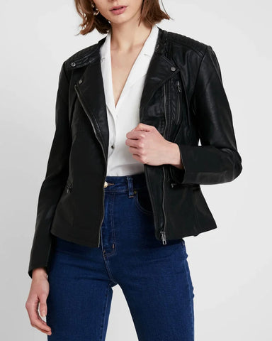 Asymmetrical Leather Jacket for Women | Black Lambskin Biker Jacket