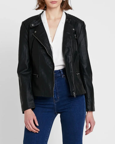 Asymmetrical Leather Jacket for Women | Black Lambskin Biker Jacket