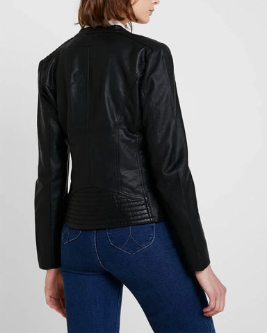 Asymmetrical Leather Jacket for Women | Black Lambskin Biker Jacket