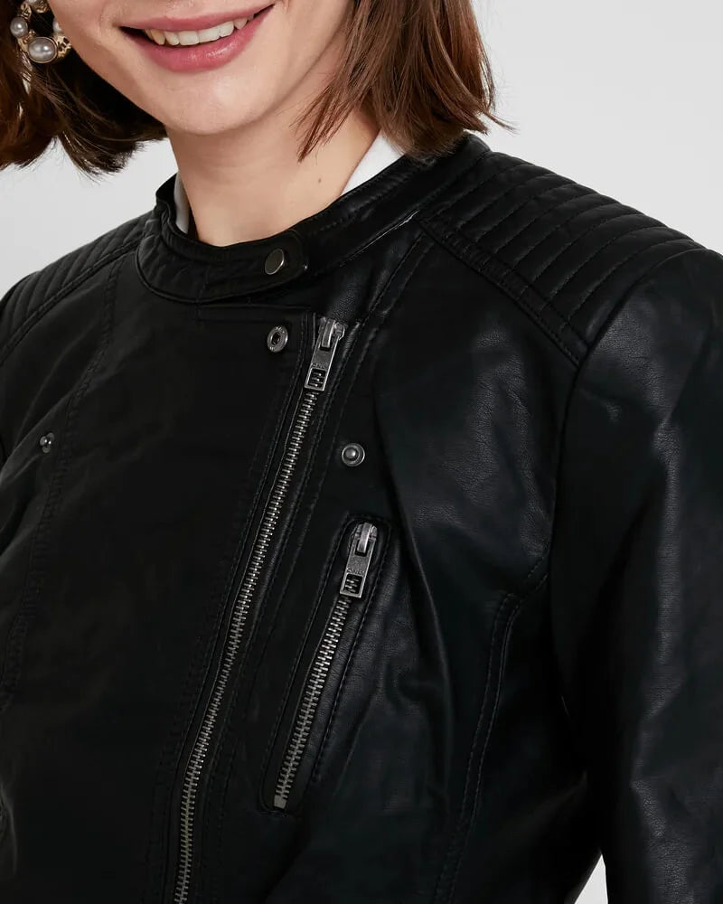 Asymmetrical Leather Jacket for Women | Black Lambskin Biker Jacket