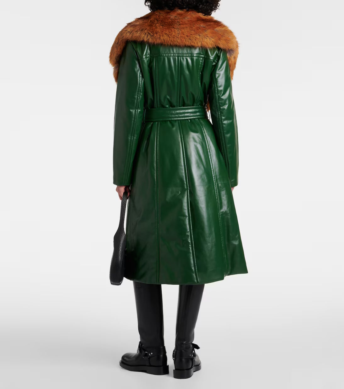 Faux fur-trimmed leather coat