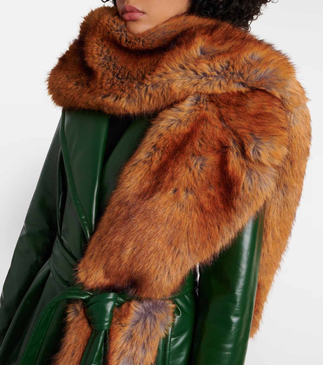 Faux fur-trimmed leather coat