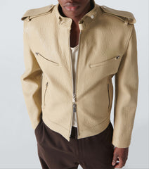 Genuine Sheepskin Cream Leather Jacket