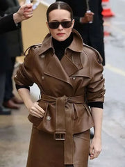 PFW 2026 Claire Foy Brown Leather Jacket