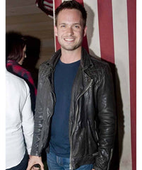Patrick J. Adams Black Leather Jacket