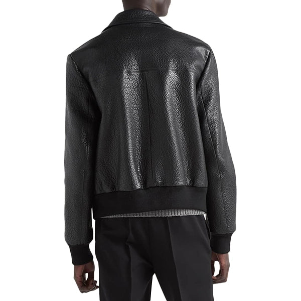 Mens Black Textured Trucker Jacket