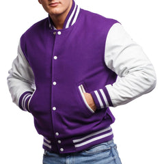 Purple And White Bomber Style Varsity Lightweight Jacket