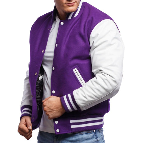 Purple White Varsity Jacket | Letterman Bomber Jacket