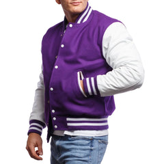 Purple And White Bomber Style Varsity Lightweight Jacket
