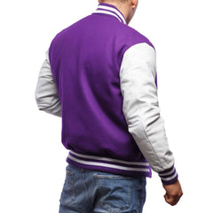 Purple And White Bomber Style Varsity Lightweight Jacket
