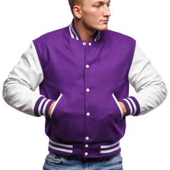 Purple And White Bomber Style Varsity Lightweight Jacket