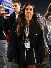 Jessica Alba F1 Qatar Grand Prix 2025 Black Bomber Jacket
