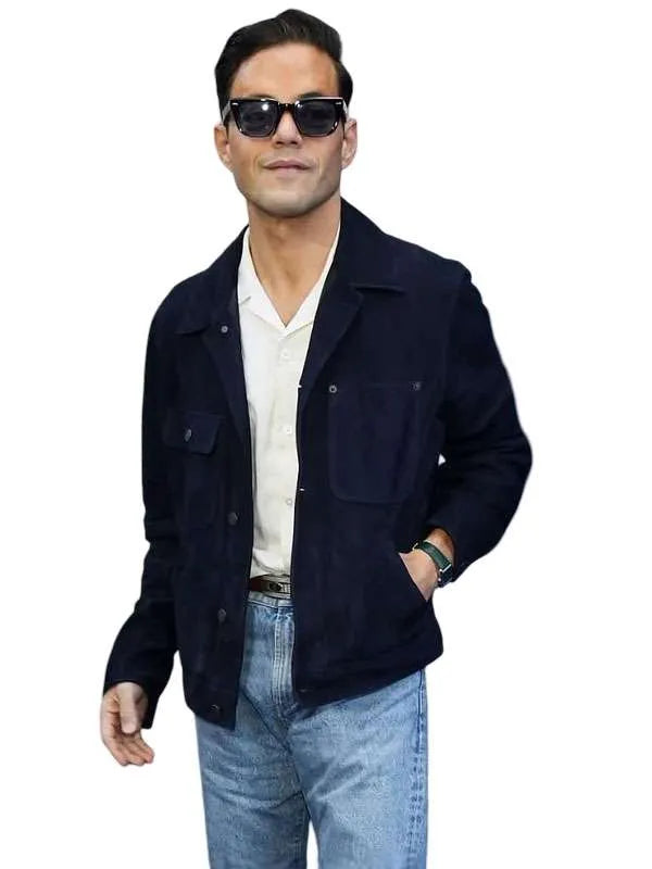 Rami Malek US Open 2026 Blue Suede Jacket