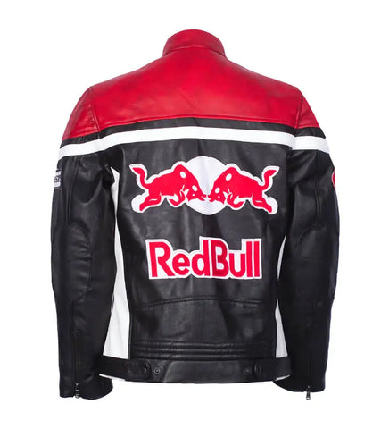 Black & Red Bull Real Leather Jacket | Biker Racing Motorcycle Jacket