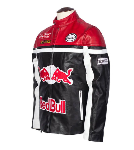 Black & Red Bull Real Leather Jacket | Biker Racing Motorcycle Jacket