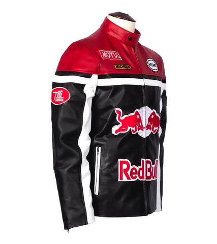 Black & Red Bull Real Leather Jacket | Biker Racing Motorcycle Jacket