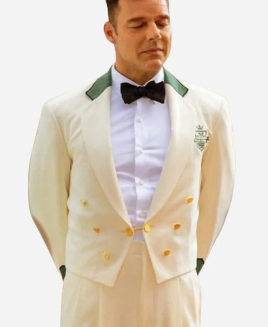 Ricky Martin Palm Royale 2024 White Crop Blazer