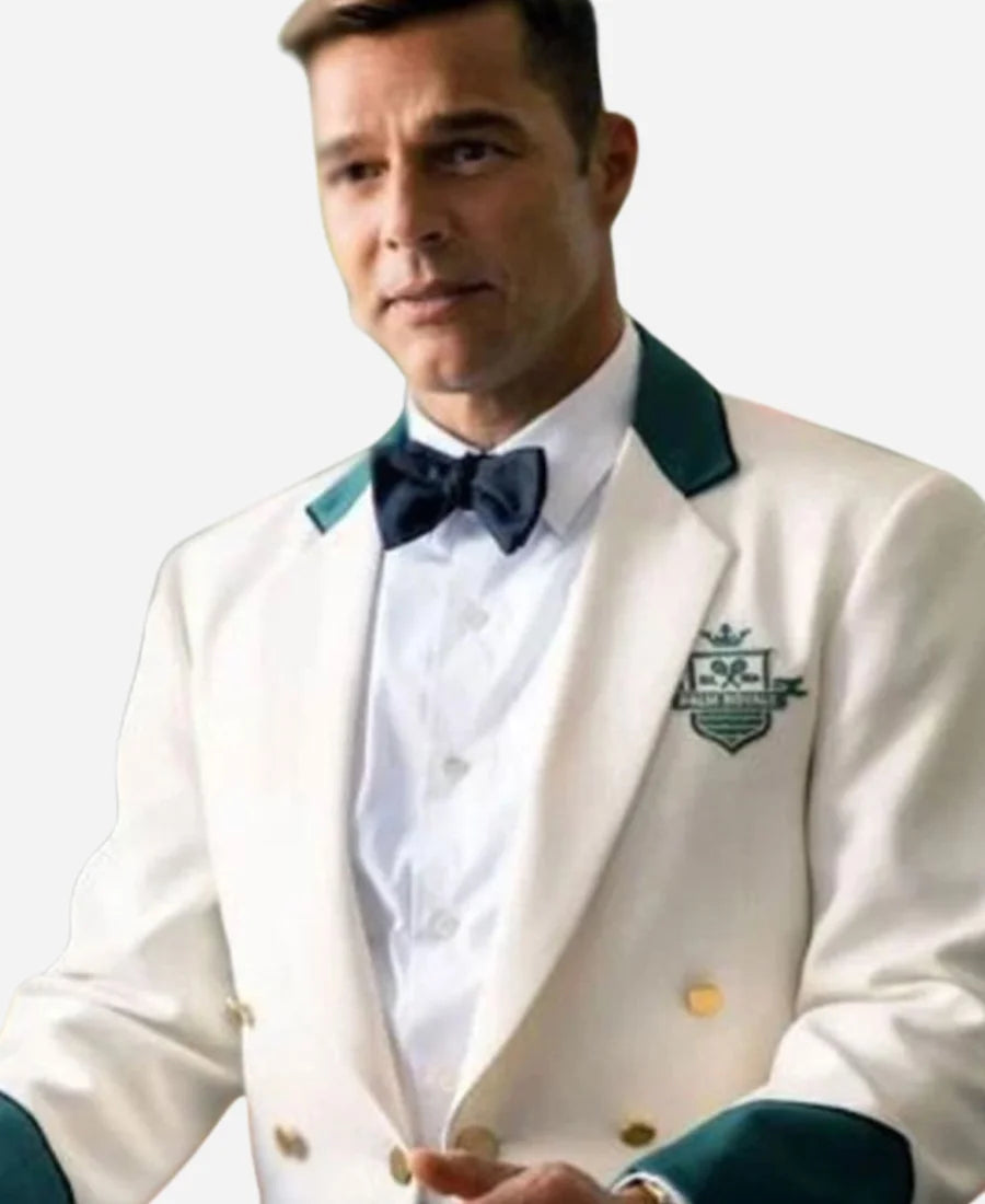 Ricky Martin Palm Royale 2024 White Crop Blazer