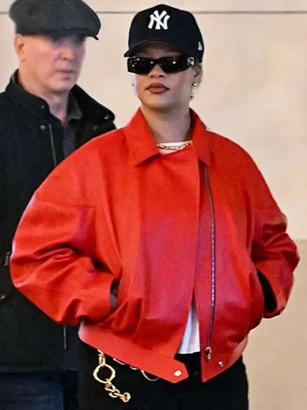 Los Angeles 2025 Rihanna Red Leather Jacket