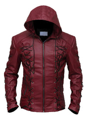 Roy Harper Red Arrow Hooded Leather Costume Jacket 
