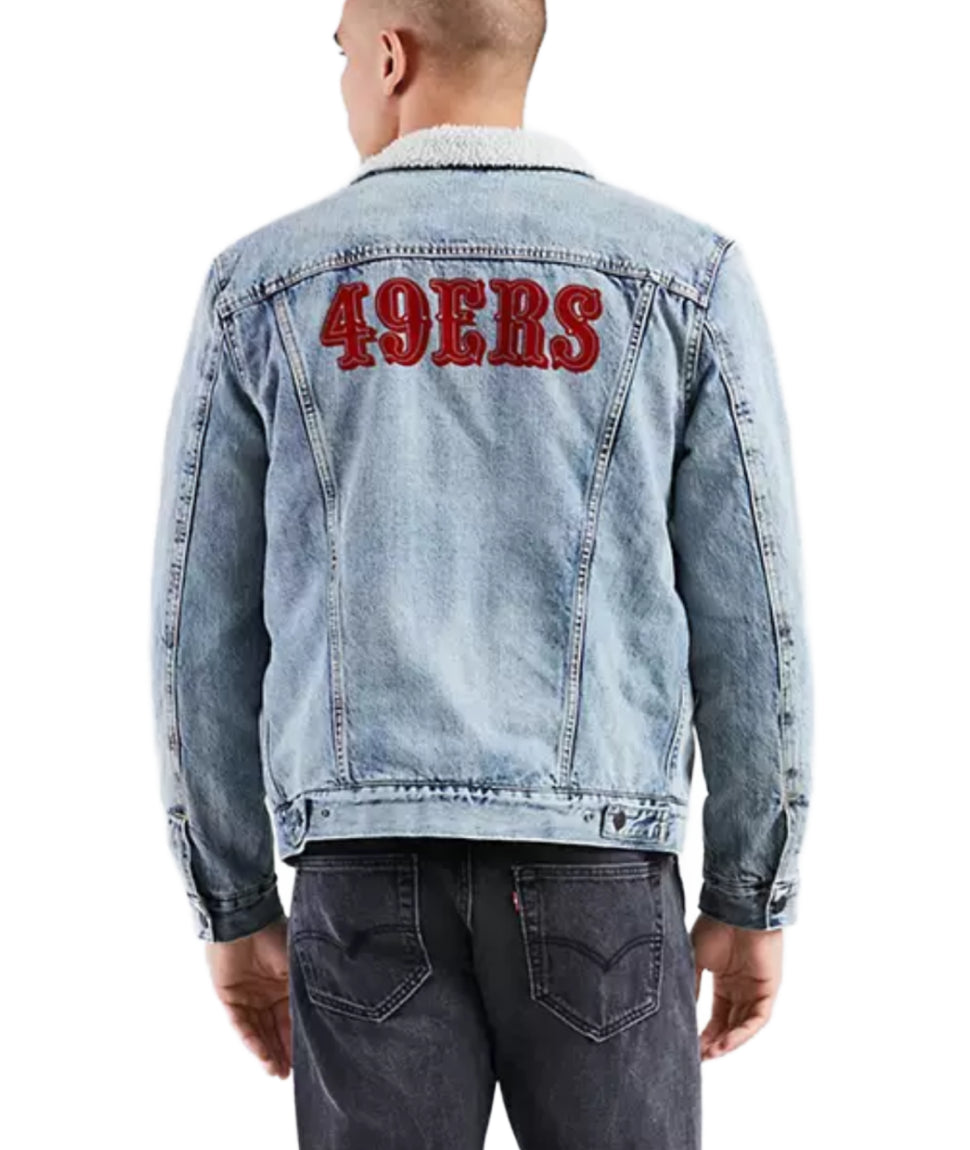 San Francisco 49ers Denim Jacket | Sherpa Lined Trucker Jacket