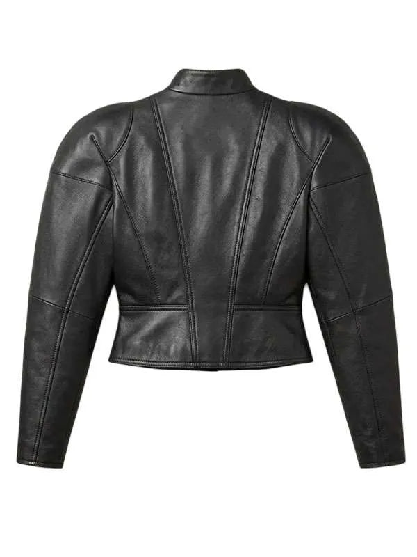 Sophie Thatcher 2026 Black Cropped Leather Jacket