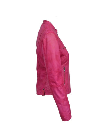 Speed Ladies Leather Jacket Pink Real Lambskin Leather Outfit