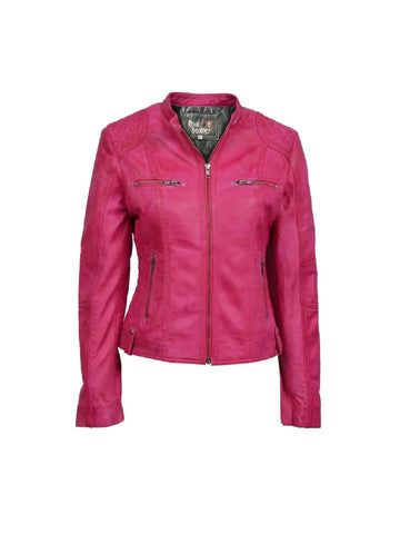 Speed Ladies Leather Jacket Pink Real Lambskin Leather Outfit