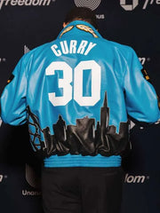 All Star Weekend Stephen Curry Blue Leather Jacket
