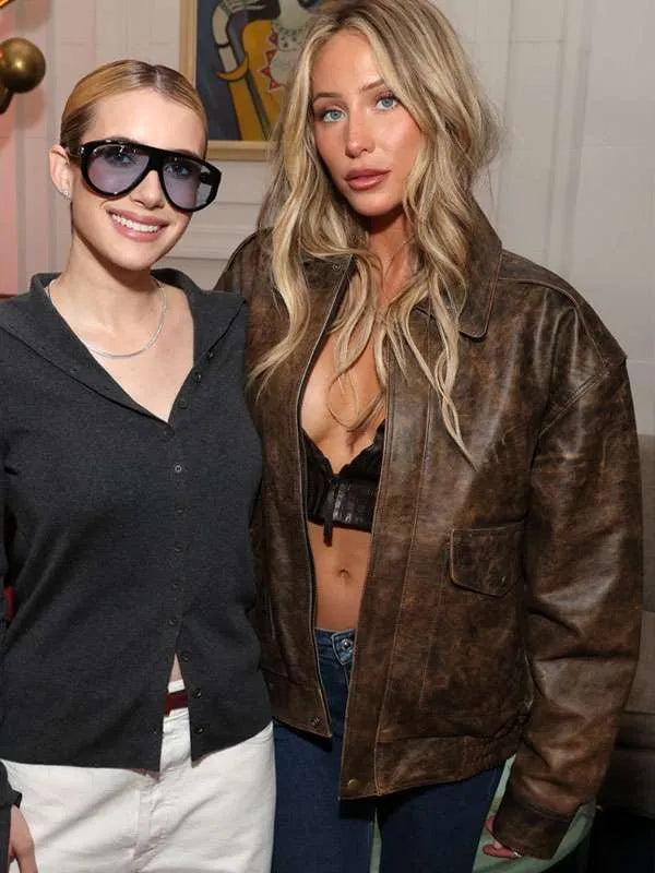 Super Bowl LX Brunch 2026 Alix Earle Distressed Leather Jacket