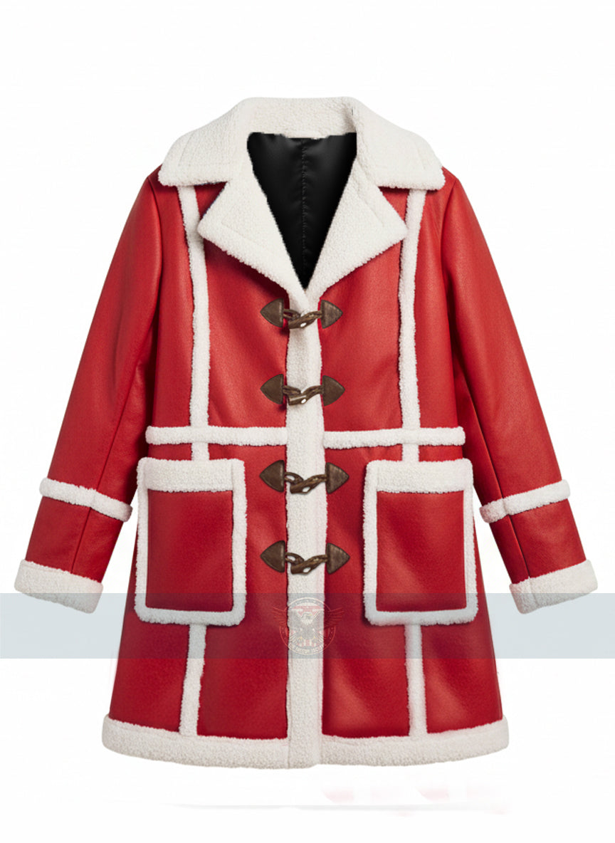 J.K. Simmons Santa Claus Red Leather Shearling Coat