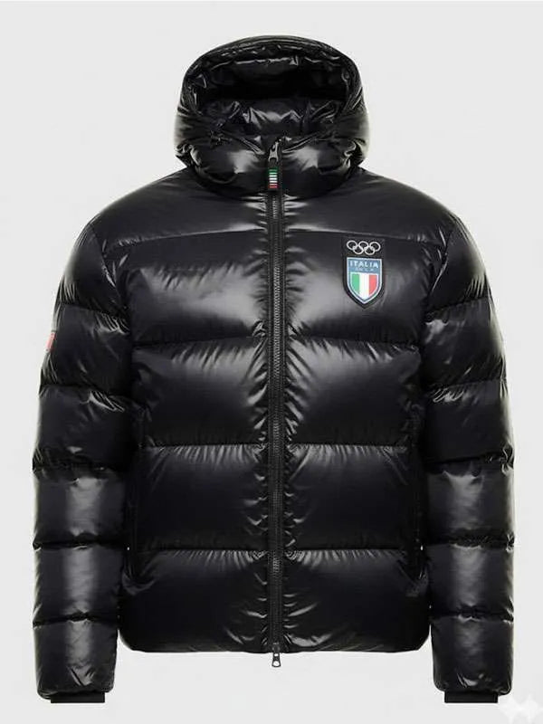 Team Italy Olympics 2026 Black Puffer Jacket