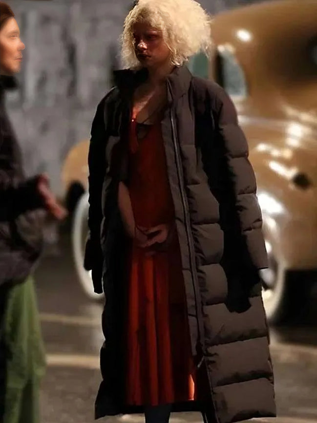 Jessie Buckley Black Puffer Coat