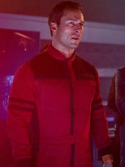Glen Powell The Running Man 2025 Red Jacket