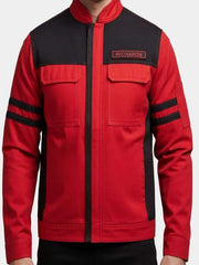 Glen Powell The Running Man 2025 Red Jacket
