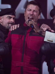 Glen Powell The Running Man 2025 Red Jacket