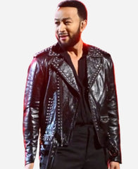 The Voice S25 Finale 2024 john legend Black Studded Leather Jacket