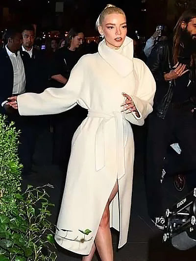 Anya Taylor Joy NYC 2025 White Trench Coat
