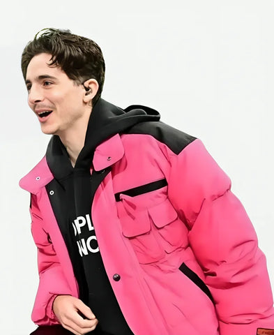 Timothée Chalamet Pink Puffer Jacket