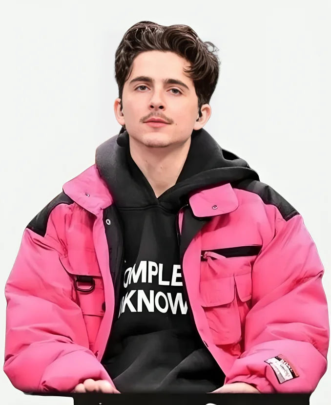 Timothee Chalamet Pink Puffer Jacket For Sale
