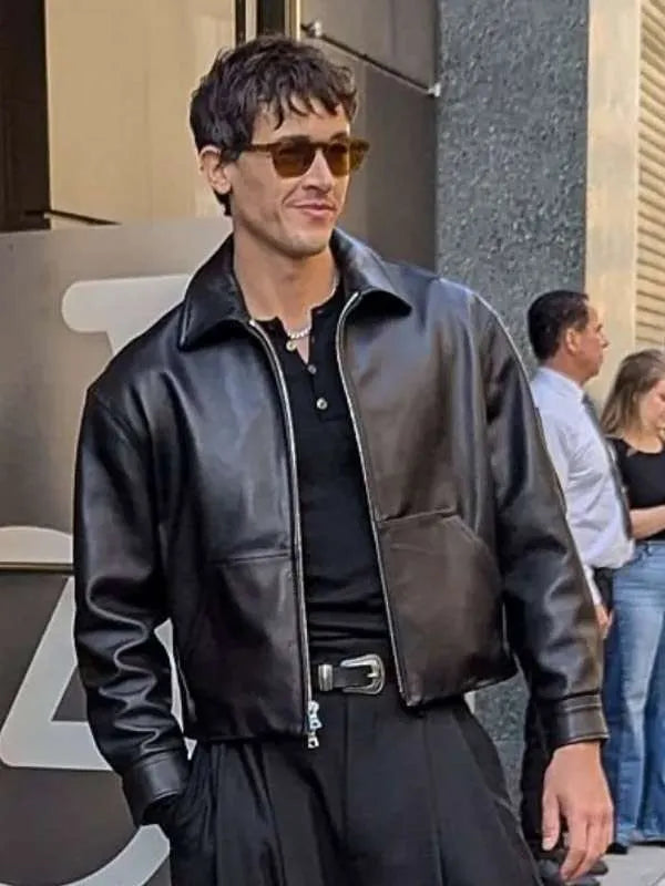 Tom Blyth Good Morning America 2026 Black Leather Jacket
