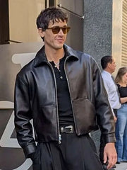 Tom Blyth Good Morning America 2026 Black Leather Jacket
