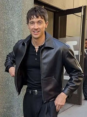 Tom Blyth Good Morning America 2026 Black Leather Jacket
