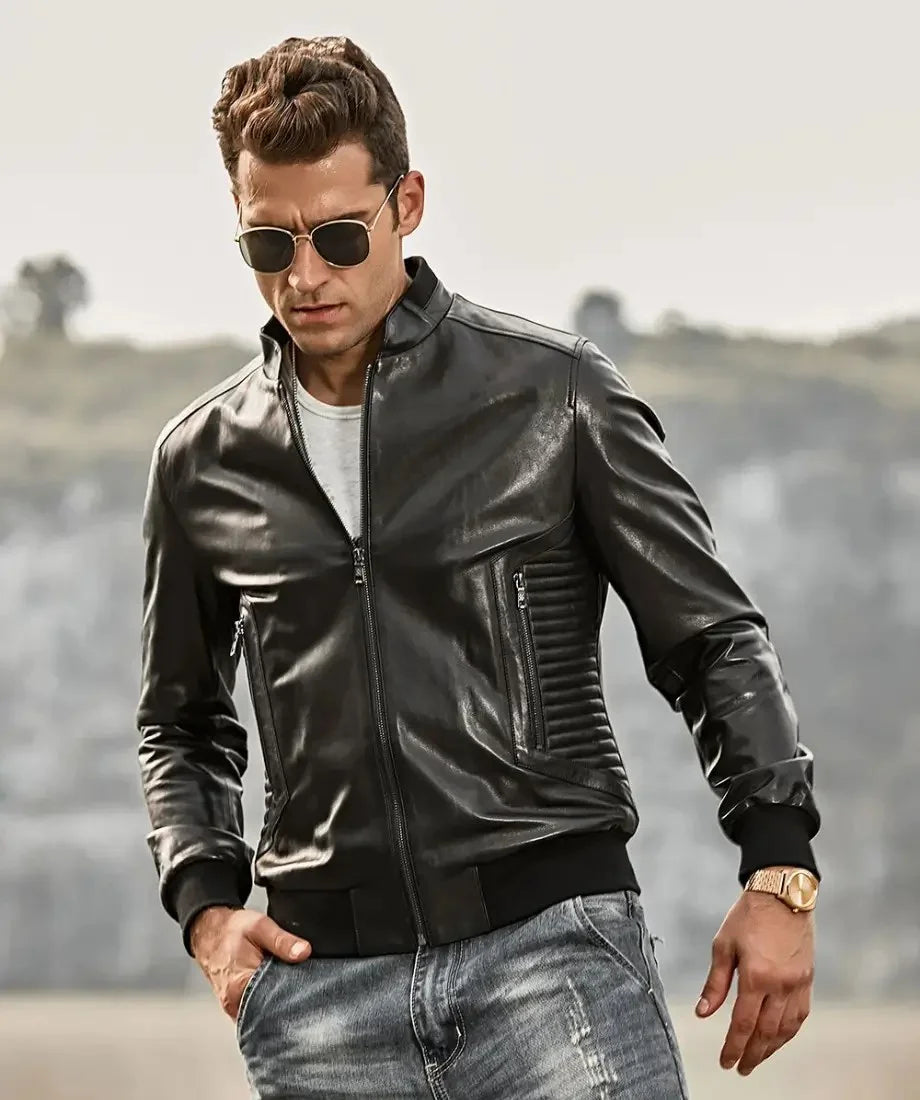 Tucson Black Quilted Leather Jacket | Genuine lambskin leather jacket