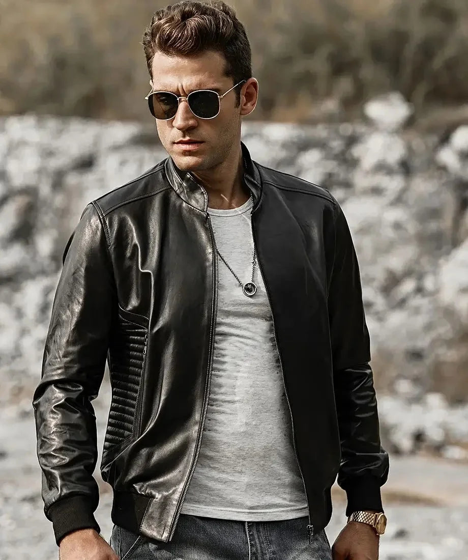 Tucson Black Quilted Leather Jacket | Genuine lambskin leather jacket