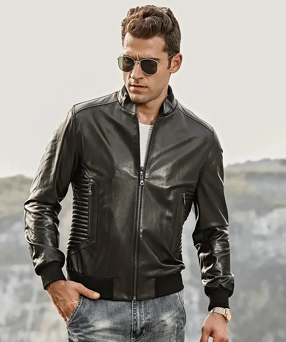 Tucson Black Quilted Leather Jacket | Genuine lambskin leather jacket