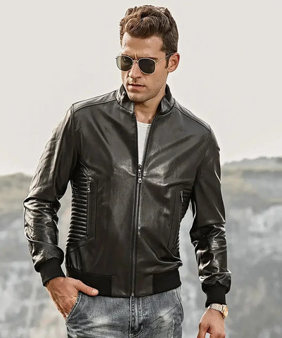 Tucson Black Quilted Leather Jacket | Genuine lambskin leather jacket