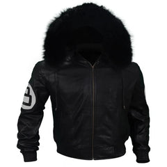 Unisex Black Varsity Style Leather Bomber 8 Ball Jacket