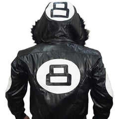 Unisex Black Varsity Style Leather Bomber 8 Ball Jacket
