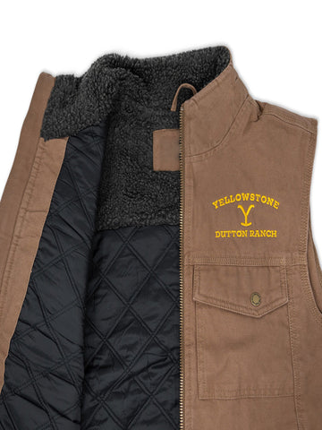 John Dutton Yellowstone Vest | Ranch Logo Tan Brown Cotton Vest